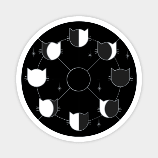 Black Cat Phases of the Moon in Black and White Magnet